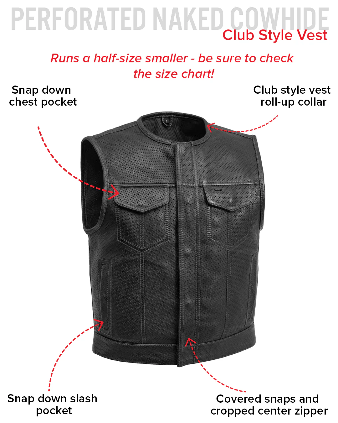 Lowside Men's Perforated Motorcycle Leather Vest - Image 24