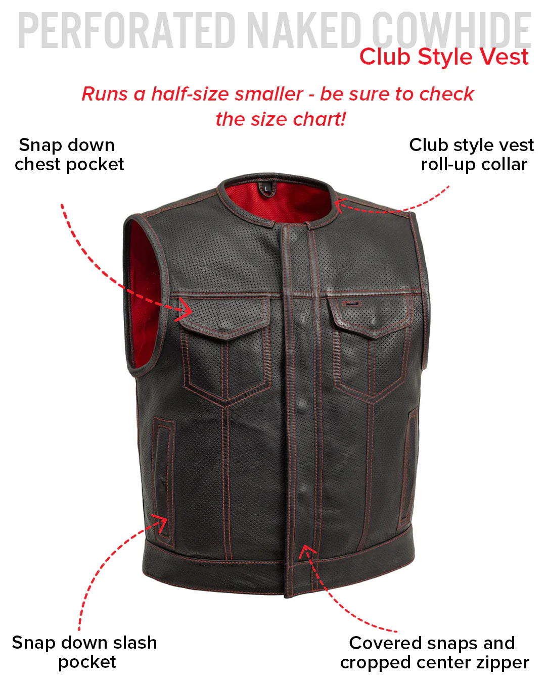 Lowside Men's Perforated Motorcycle Leather Vest - Image 26