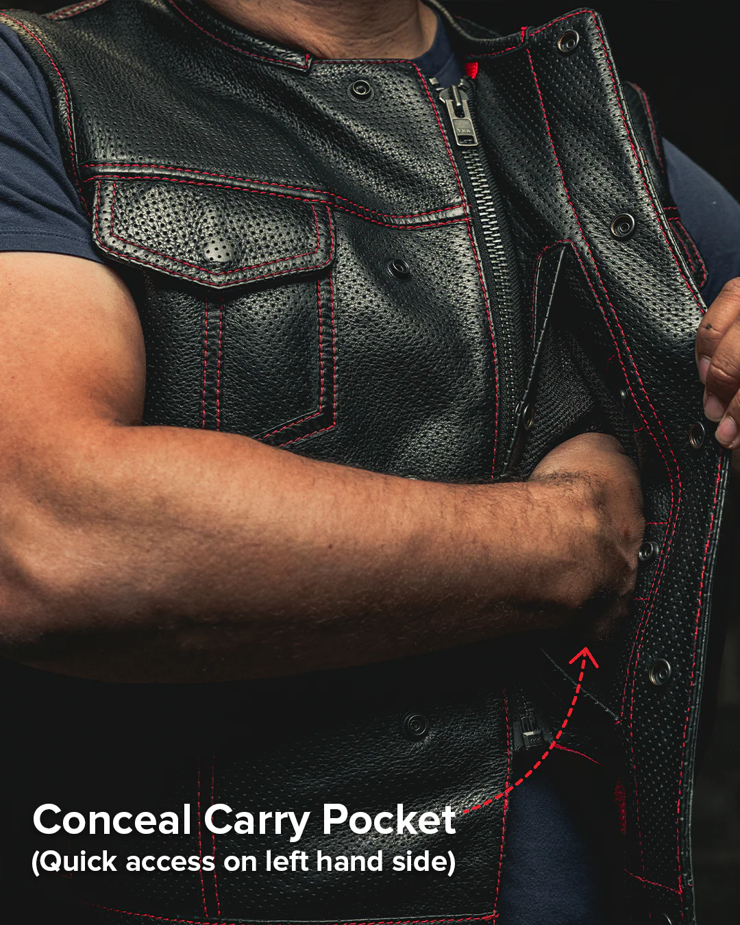 Lowside Men's Perforated Motorcycle Leather Vest - Image 28