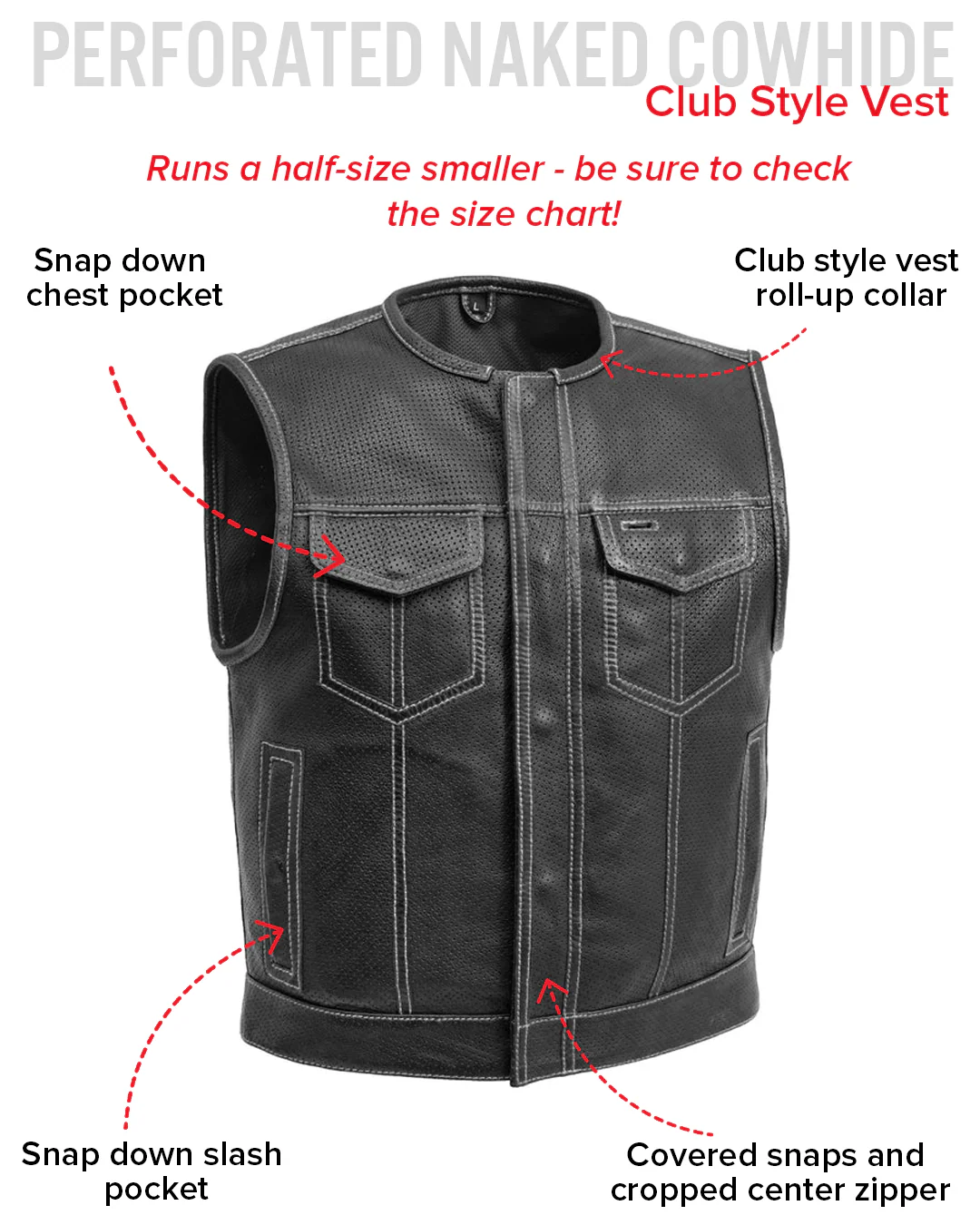 Lowside Men's Perforated Motorcycle Leather Vest - Image 29
