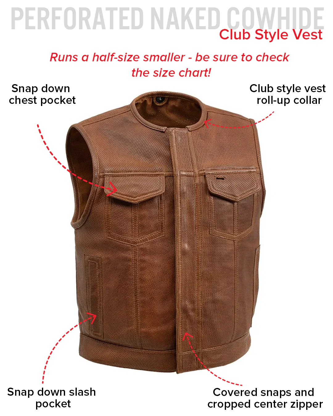 Lowside Men's Perforated Motorcycle Leather Vest - Image 31