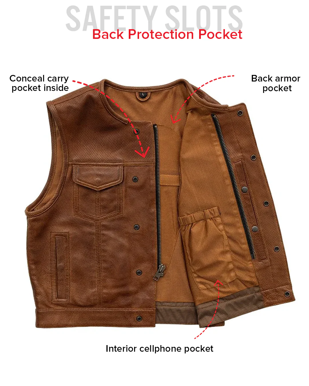 Lowside Men's Perforated Motorcycle Leather Vest - Image 32