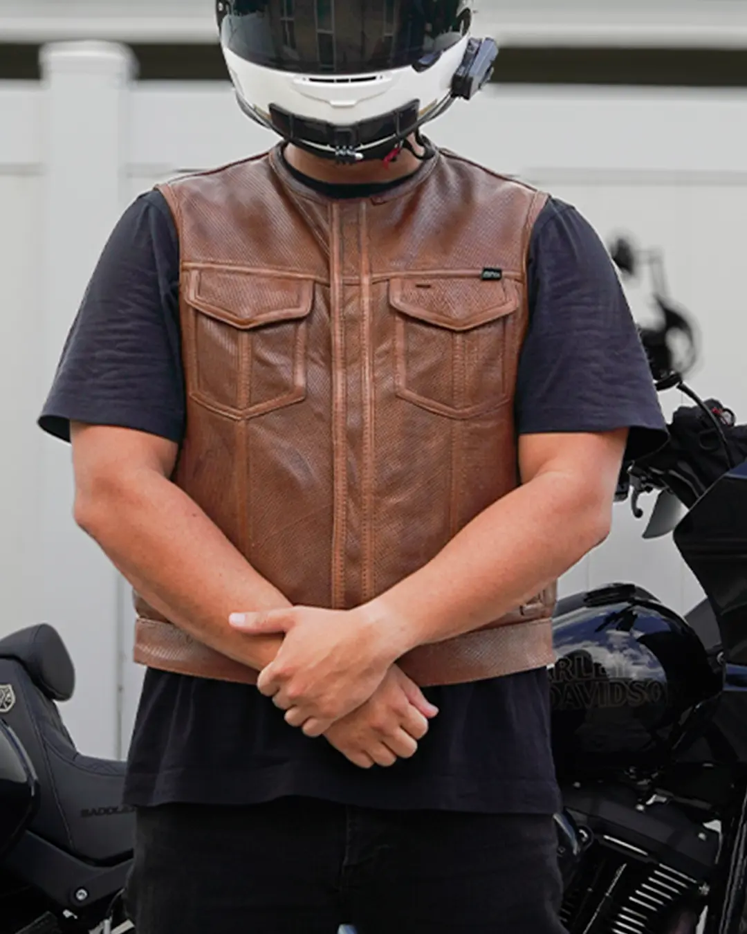 Lowside Men's Perforated Motorcycle Leather Vest - Image 37