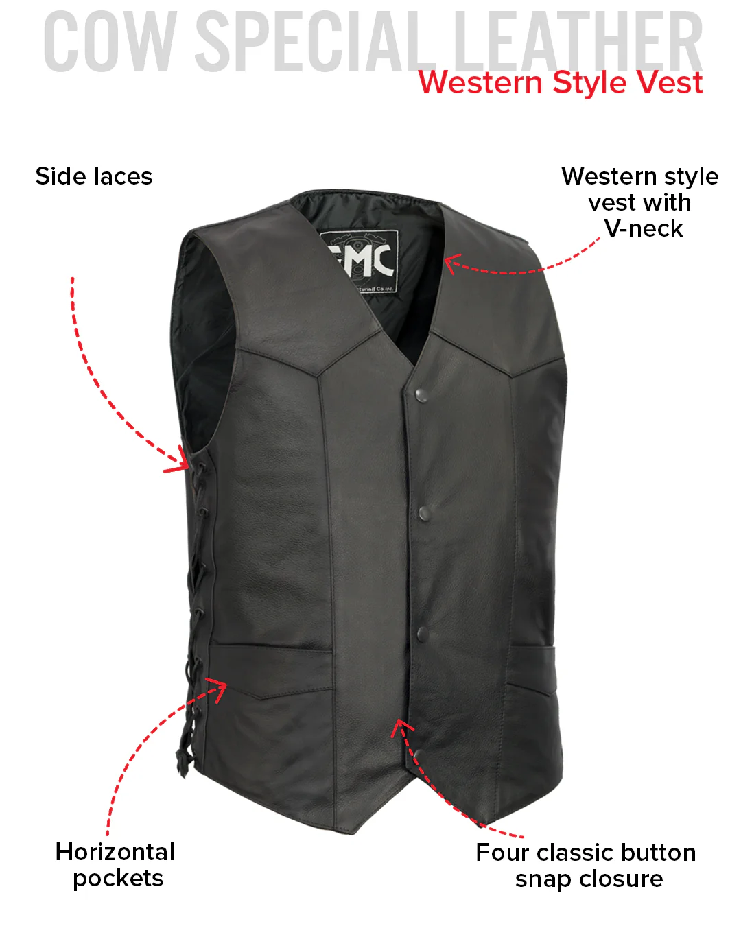 Carbine Men's Western Style Leather Motorcycle Vest - Image 6