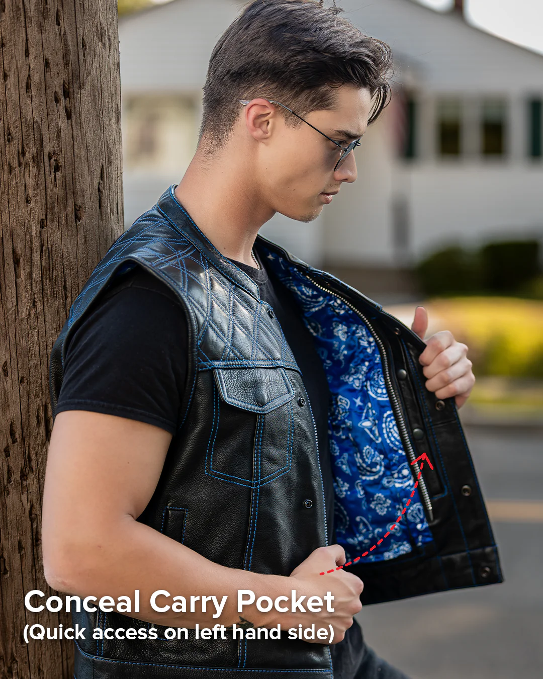 Downside Men's Motorcycle Leather Vest - Image 53