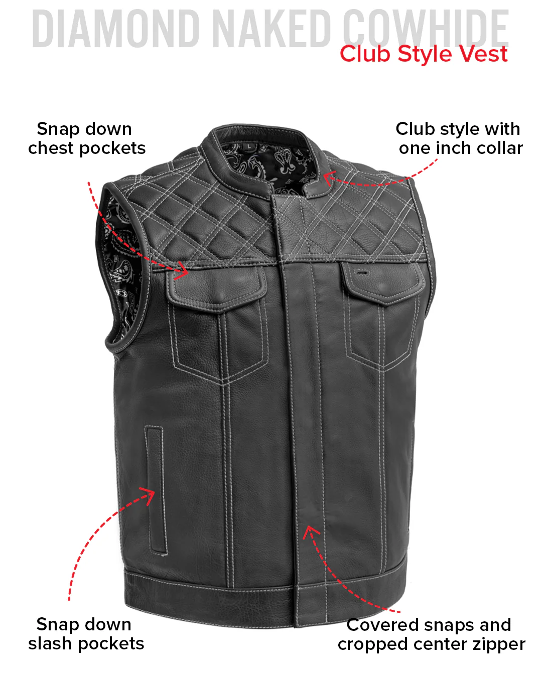 Downside Men's Motorcycle Leather Vest - Image 54