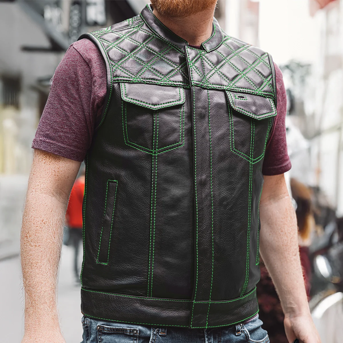 Downside Men's Motorcycle Leather Vest - Image 67