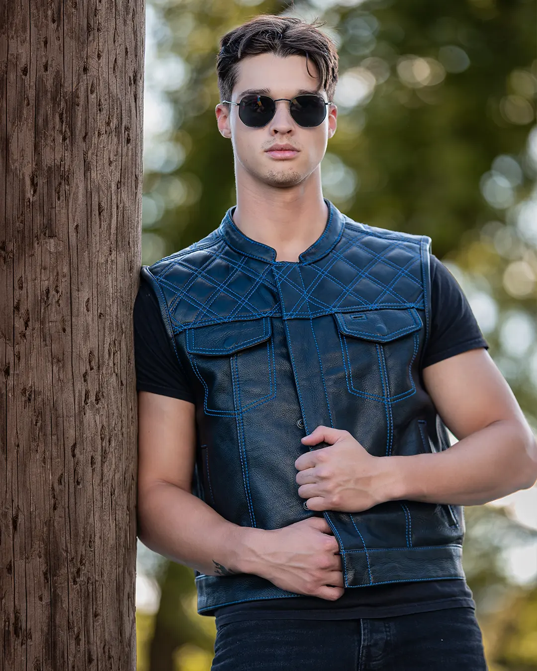 Downside Men's Motorcycle Leather Vest - Image 74
