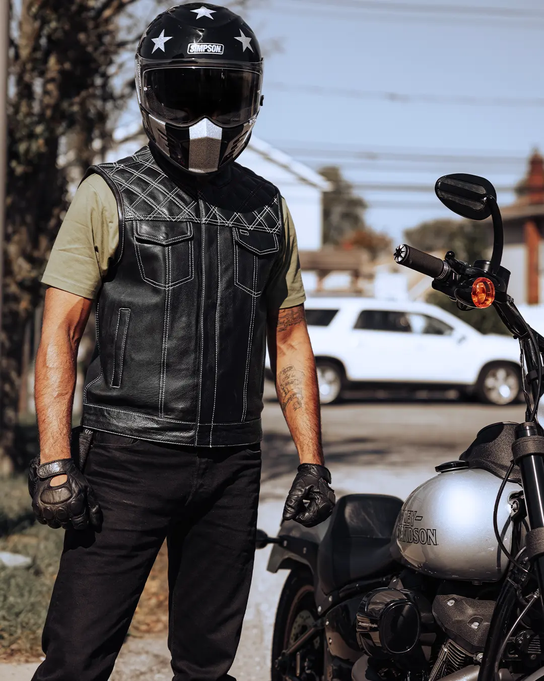 Downside Men's Motorcycle Leather Vest - Image 75