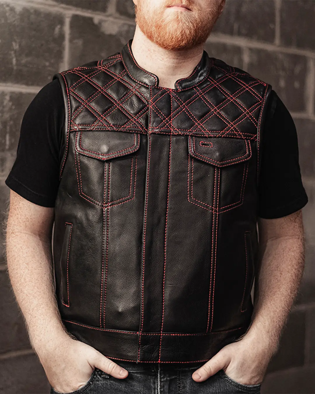 Downside Men's Motorcycle Leather Vest - Image 77