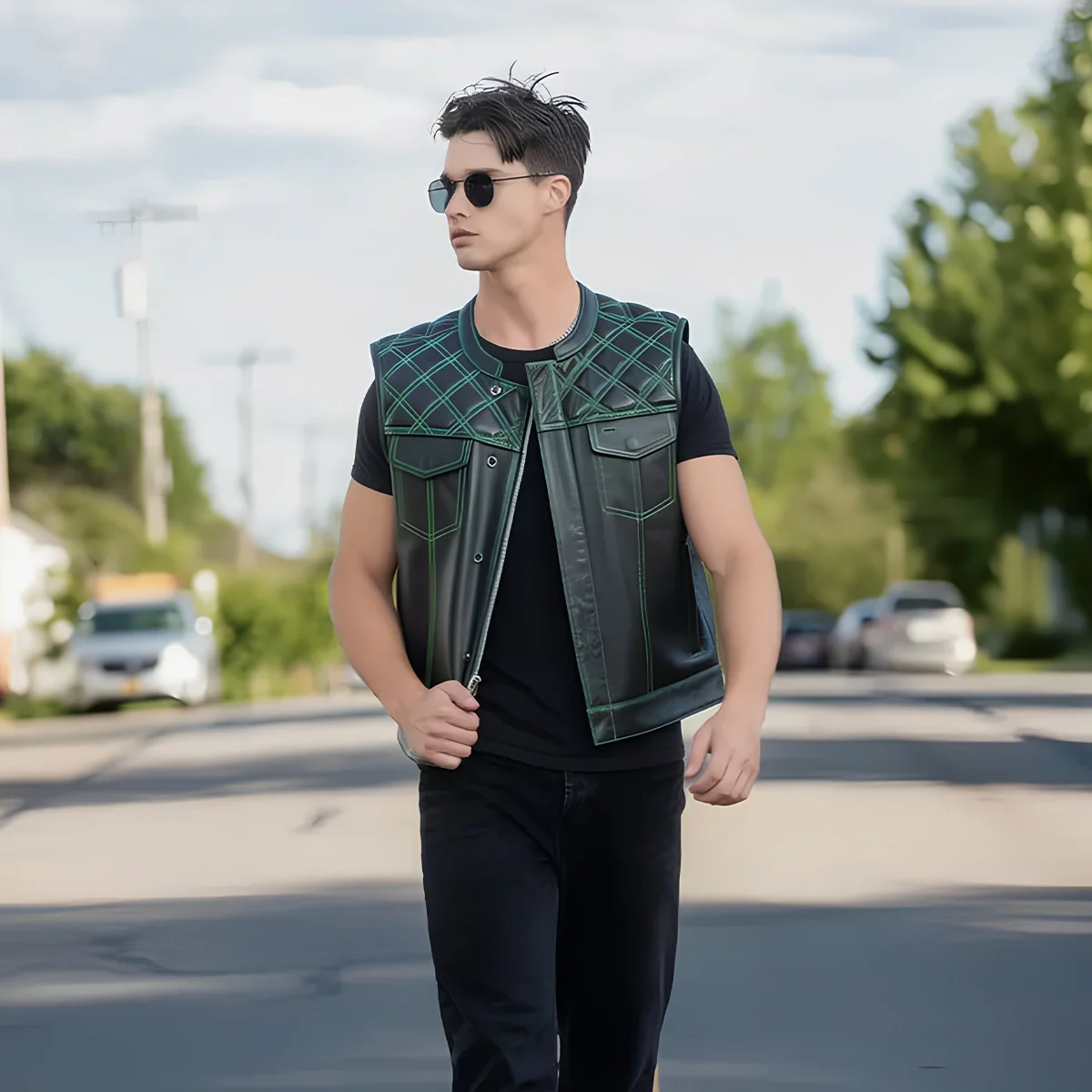 Upside Men's Club Style Leather Vest - Image 50