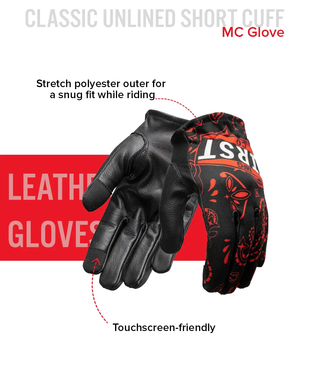 Clutch Men's Motorcycle Leather Gloves - Image 14