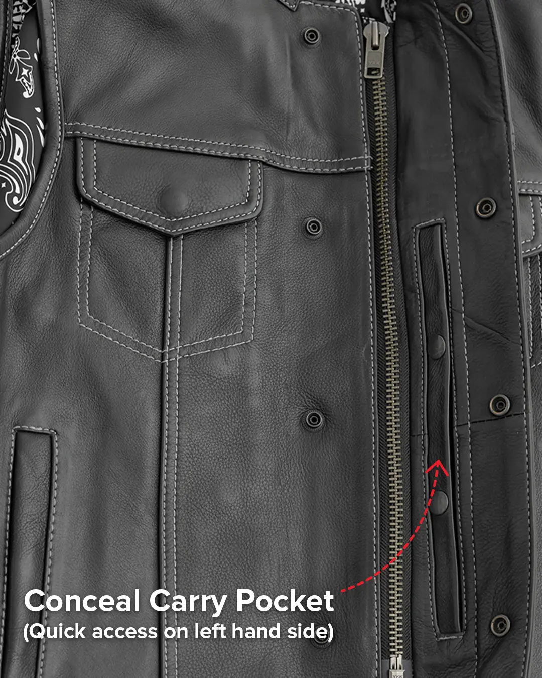 Bandit Men's Leather Motorcycle Vest - Image 14