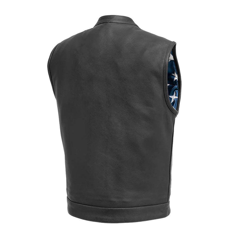 Born Free Men's Motorcycle Leather Vest - Black Stitch - Image 2