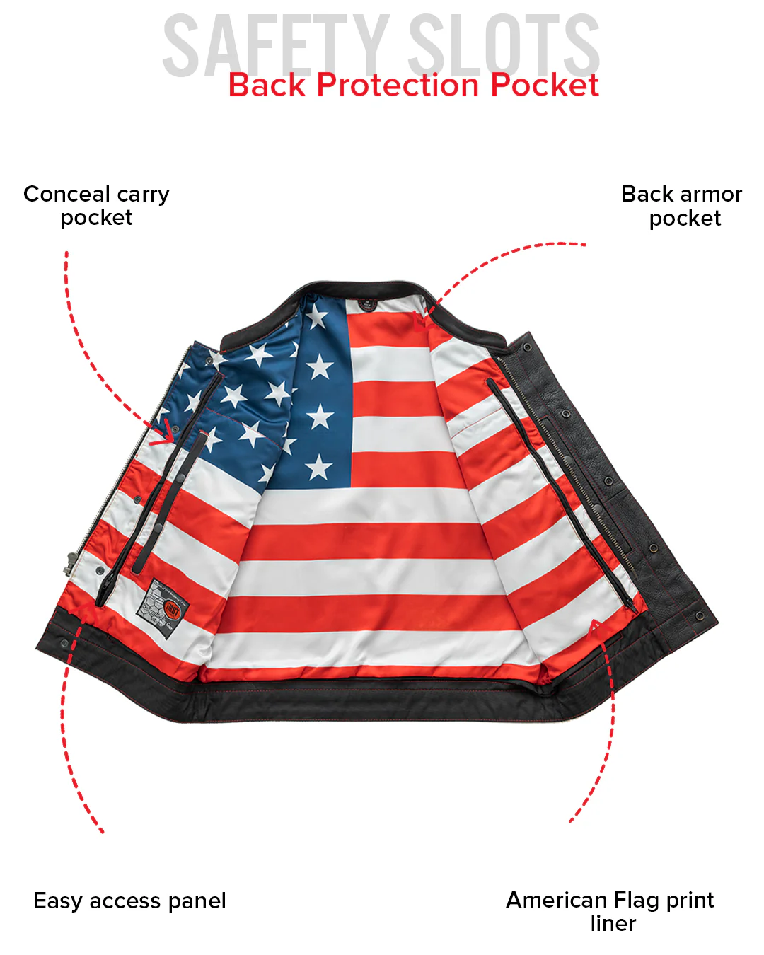 Born Free Men's Leather Motorcycle Leather Vest - Red Stitch - Image 7