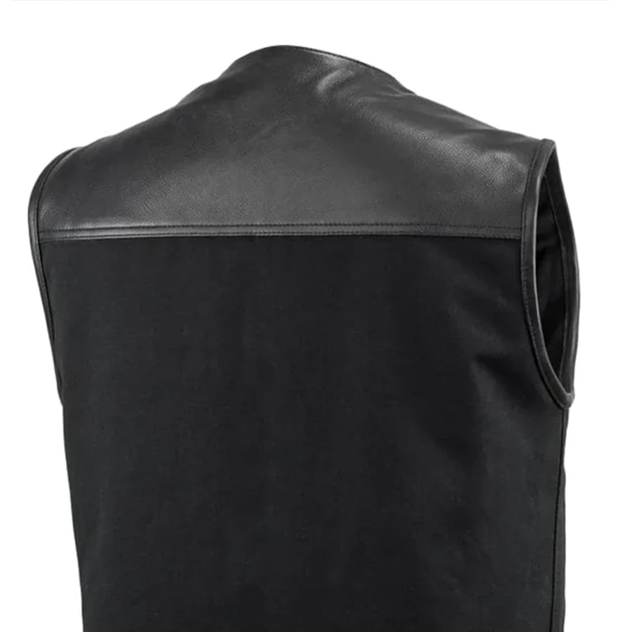 49/51 - No Collar Men's Leather/Canvas Motorcycle Vest - Image 5