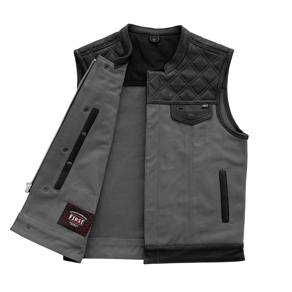 Hunt Club Motorcycle Leather Canvas Vest Grey - Image 3