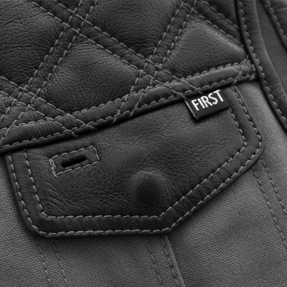 Hunt Club Motorcycle Leather Canvas Vest Grey - Image 4
