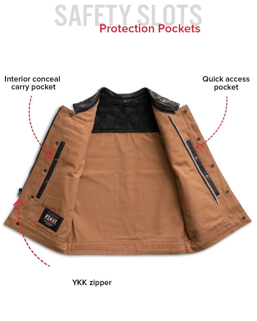 Hunt Club Motorcycle Leather Canvas Vest - Image 5