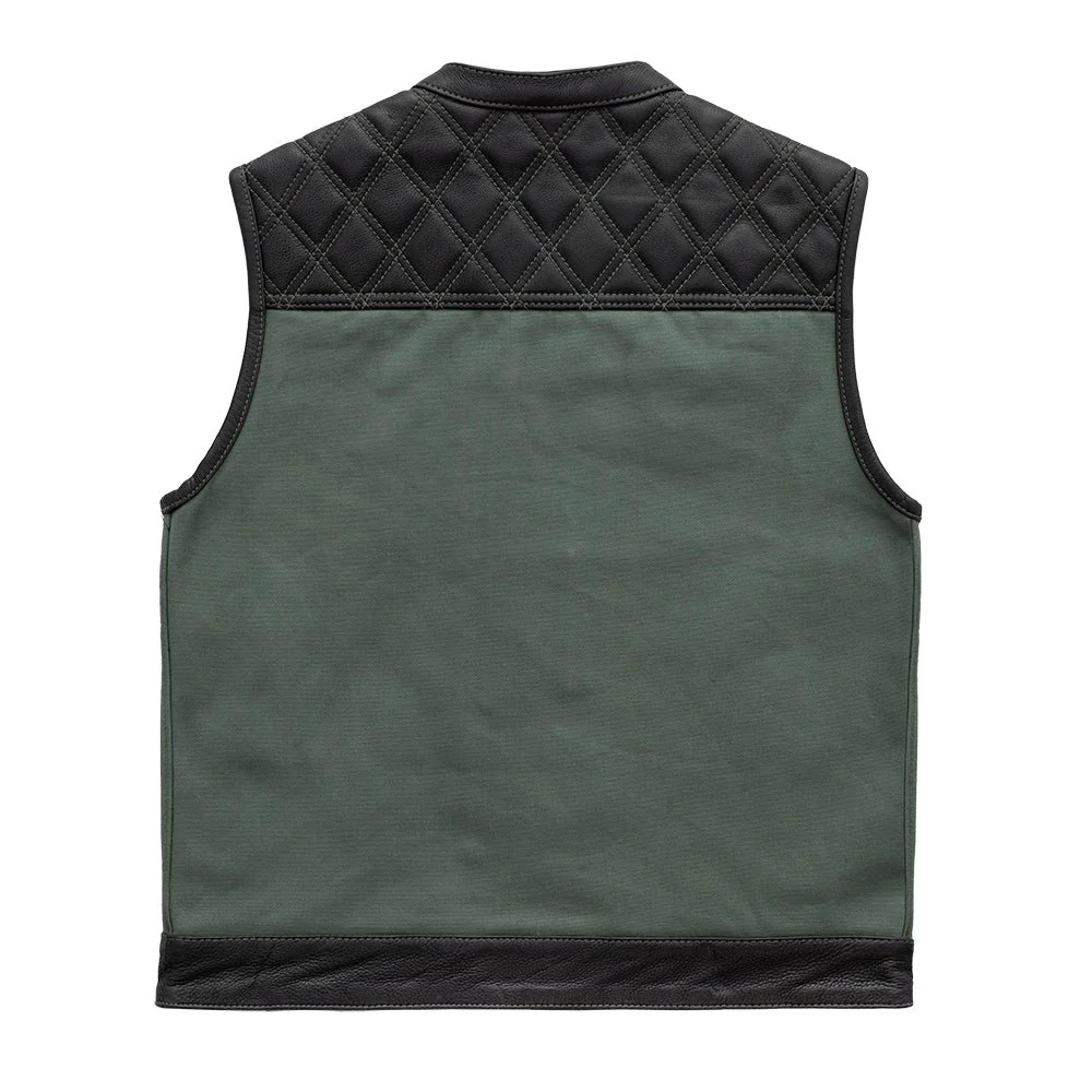 Hunt Club Motorcycle Leather Canvas Vest Green - Image 5