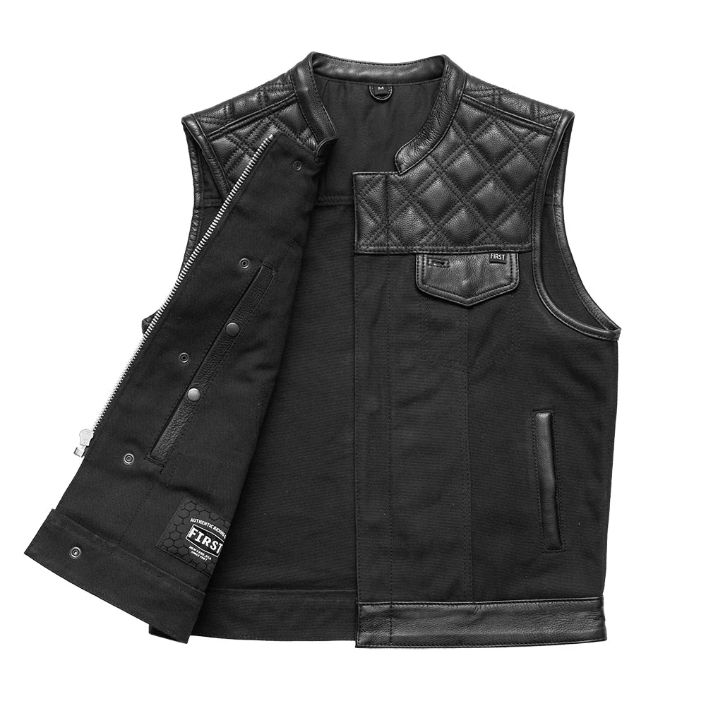 Hunt Club Motorcycle Leather Canvas Vest Black - Image 4