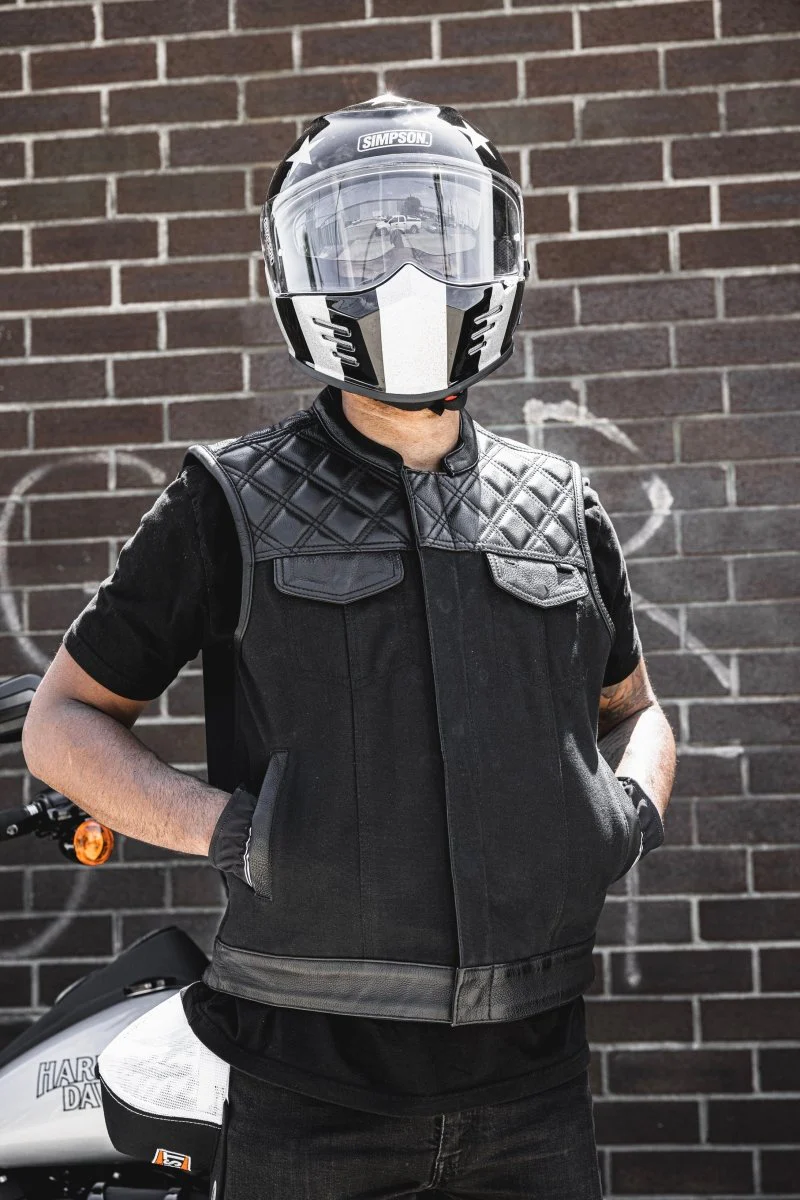 Hunt Club Motorcycle Leather Canvas Vest Black - Image 6