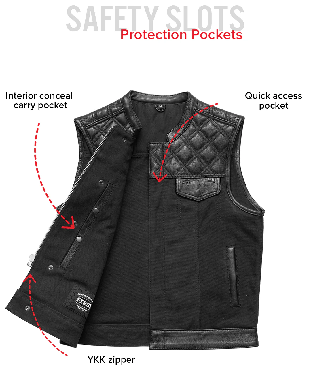 Hunt Club Motorcycle Leather Canvas Vest Black - Image 8