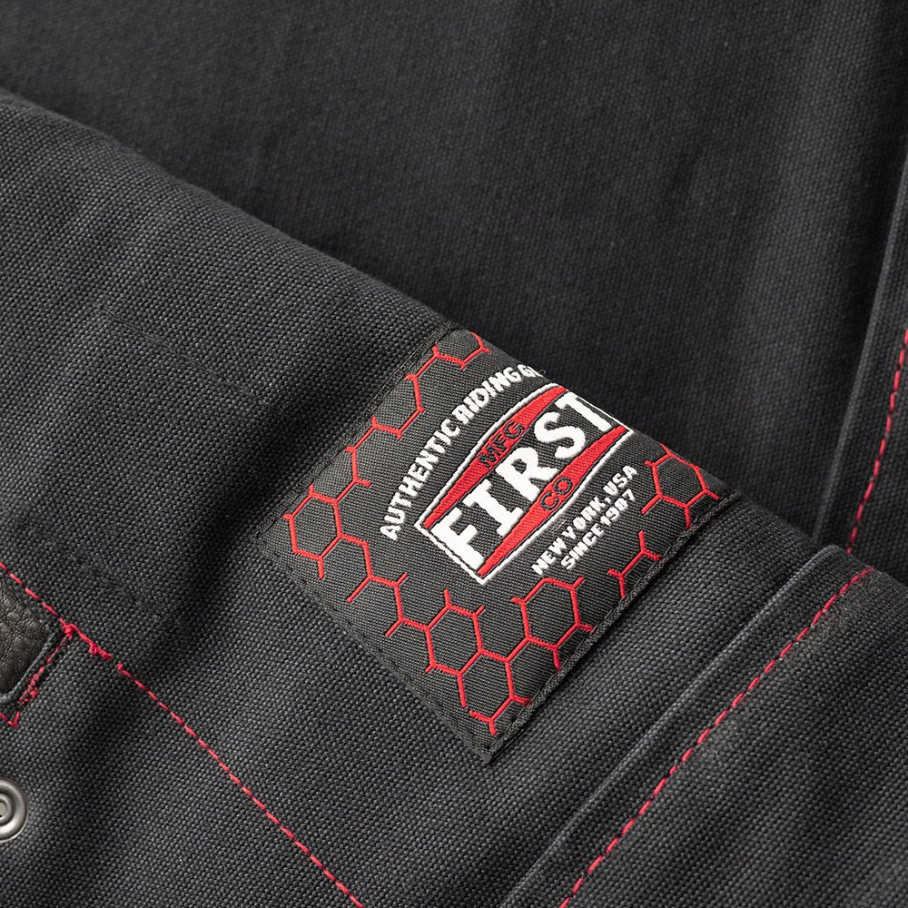 Hunt Club Motorcycle Leather Canvas Vest Black/Red - Image 4
