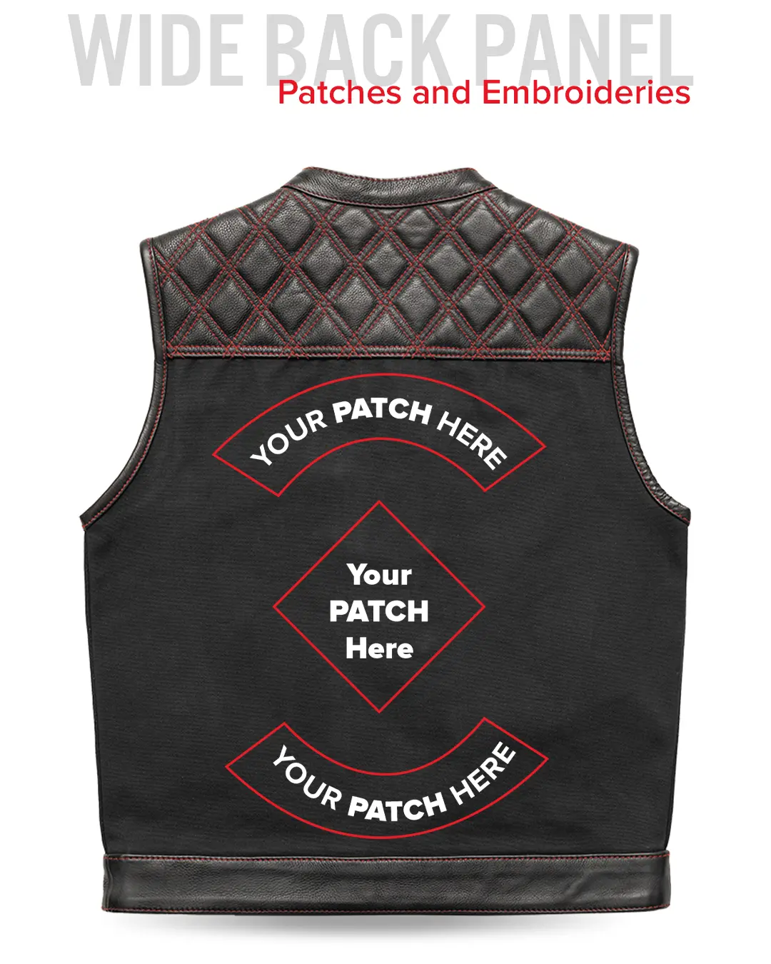 Hunt Club Motorcycle Leather Canvas Vest Black/Red - Image 9
