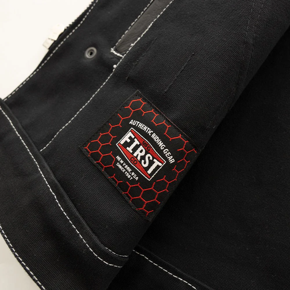 Hunt Club Motorcycle Leather Canvas Vest White Stitch - Image 3