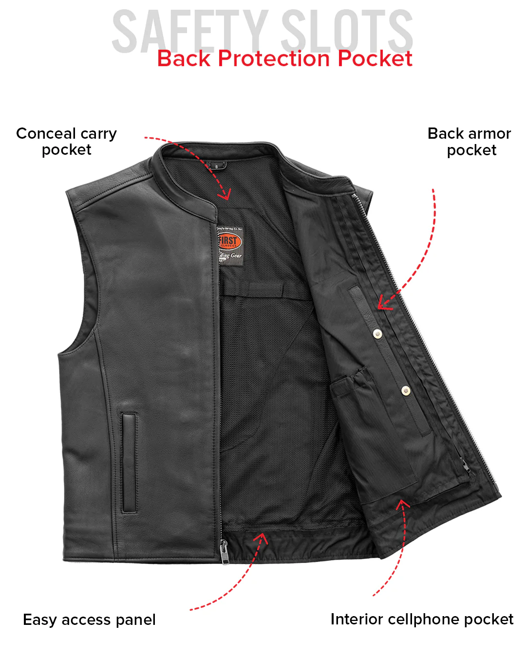 Club House Men's Leather Motorcycle Vest - Image 8