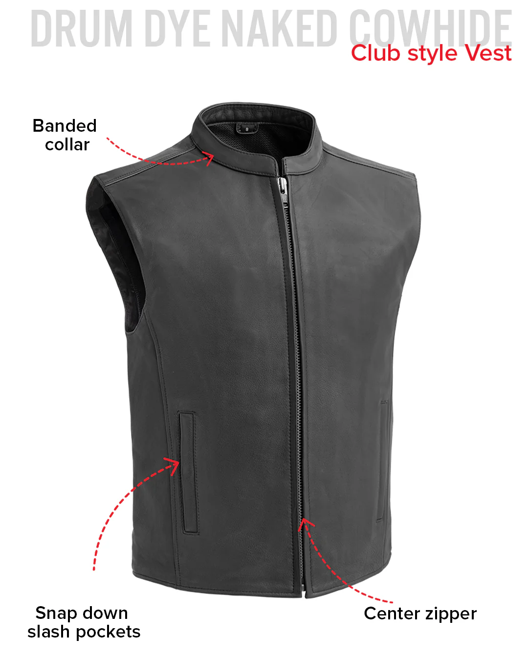 Club House Men's Leather Motorcycle Vest - Image 9