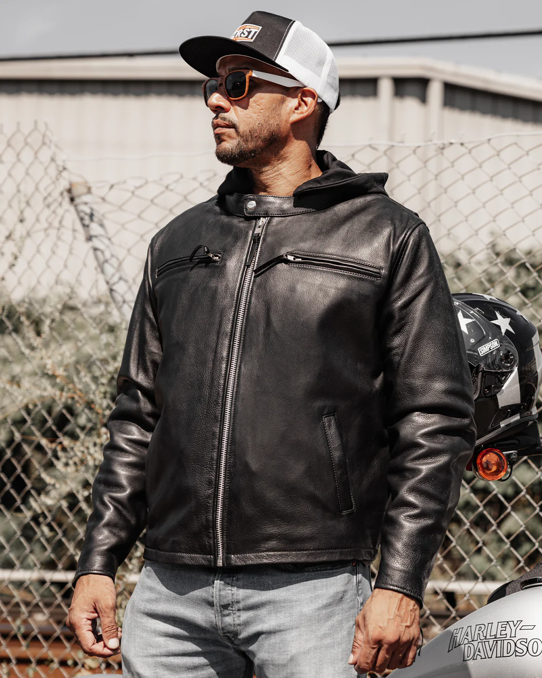 Street Cruiser Men's Motorcycle Leather Jacket - Image 12