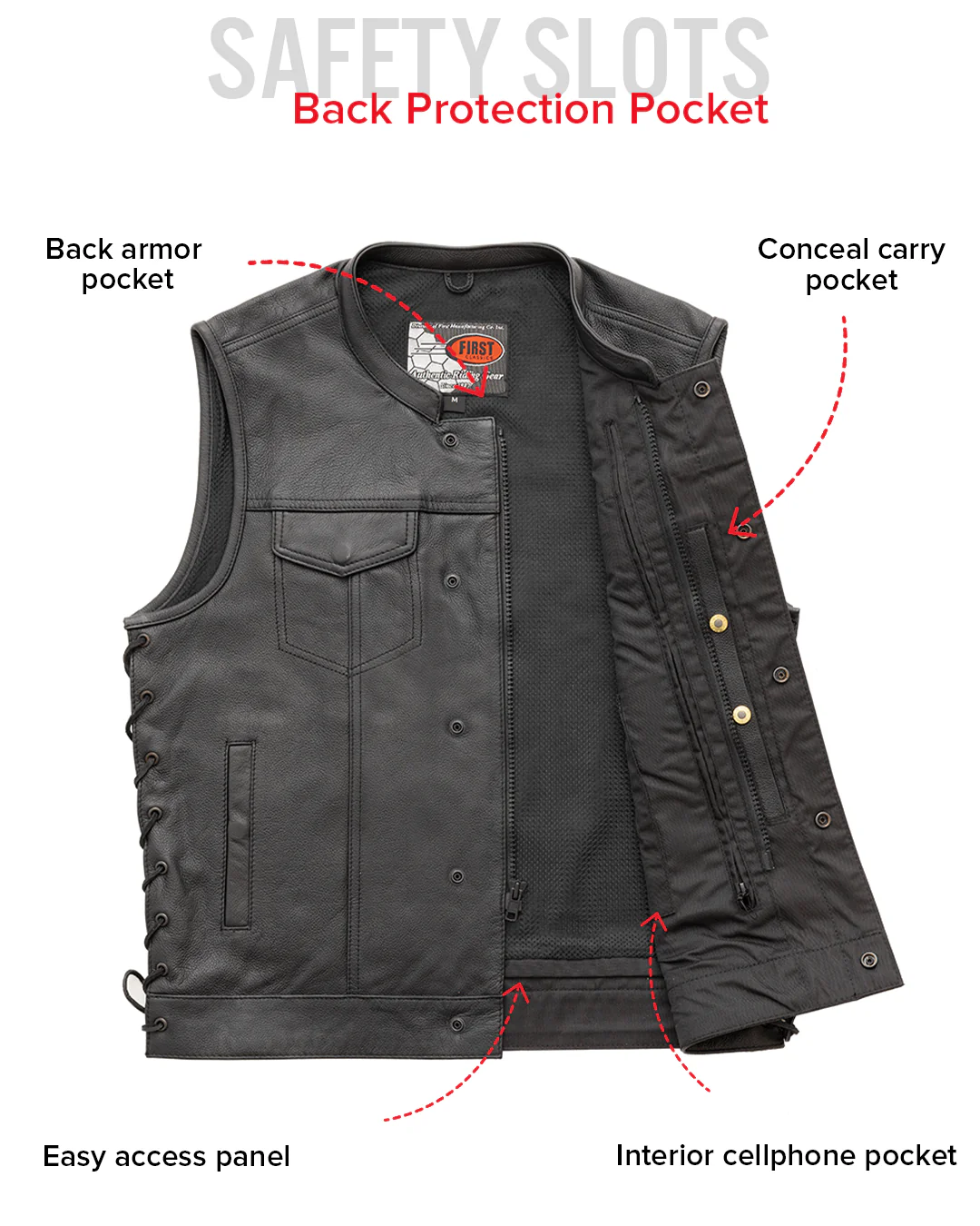 Sniper Men's Motorcycle Leather Vest - Image 7