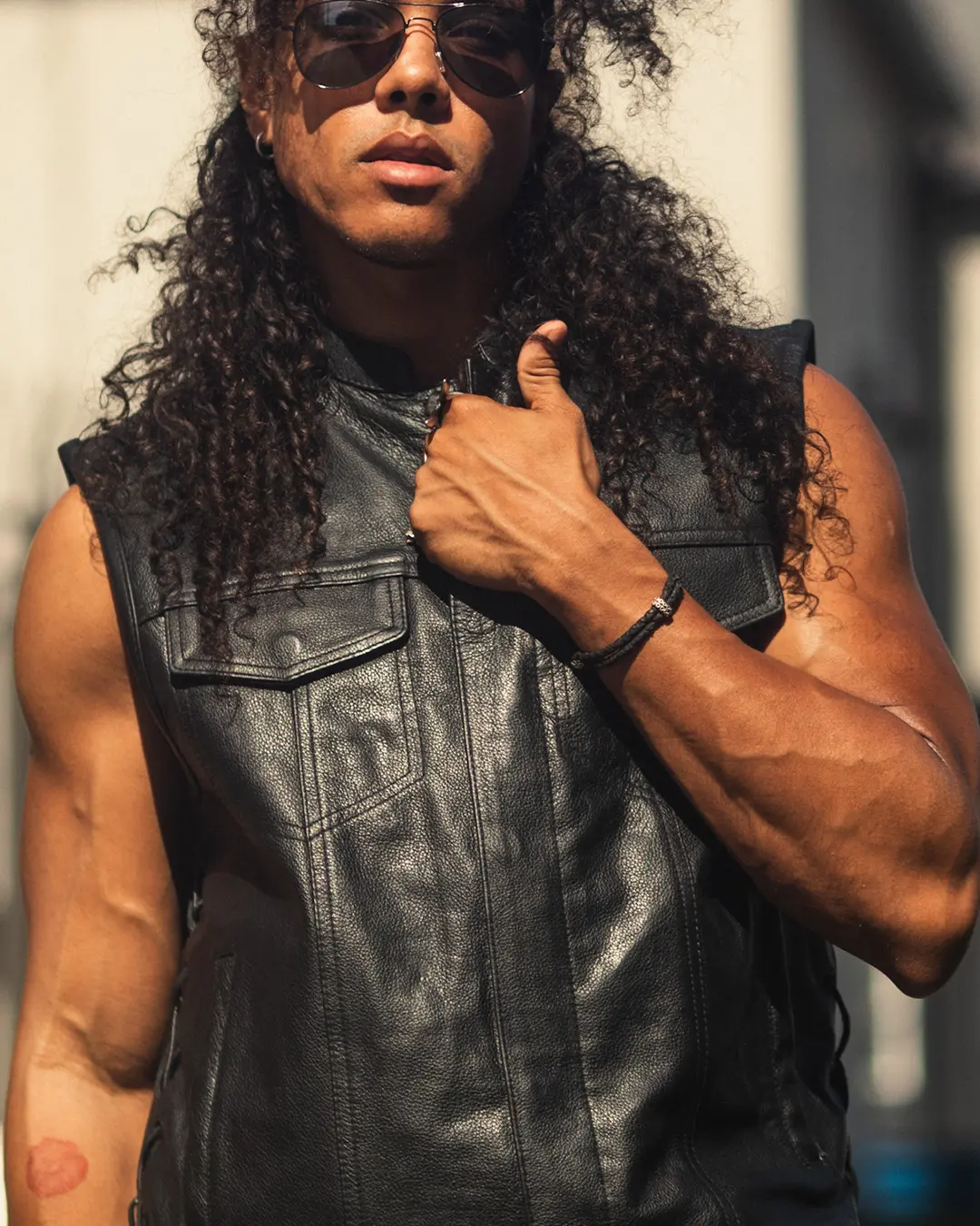 Sniper Men's Motorcycle Leather Vest - Image 9