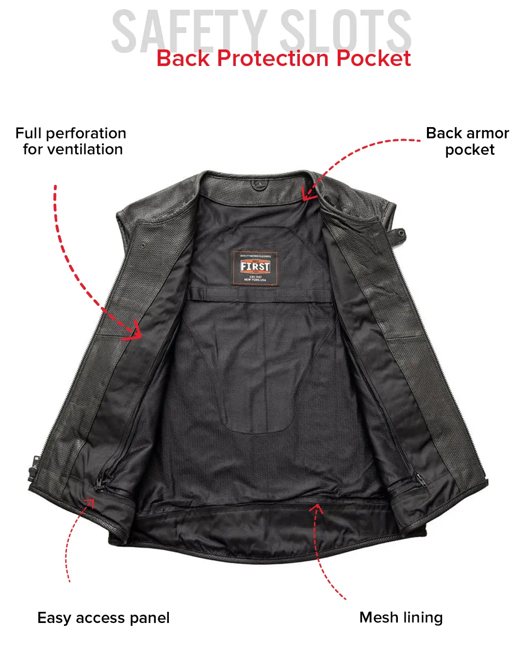 Raceway - Men's Motorcycle Perforated Leather Vest - Image 7