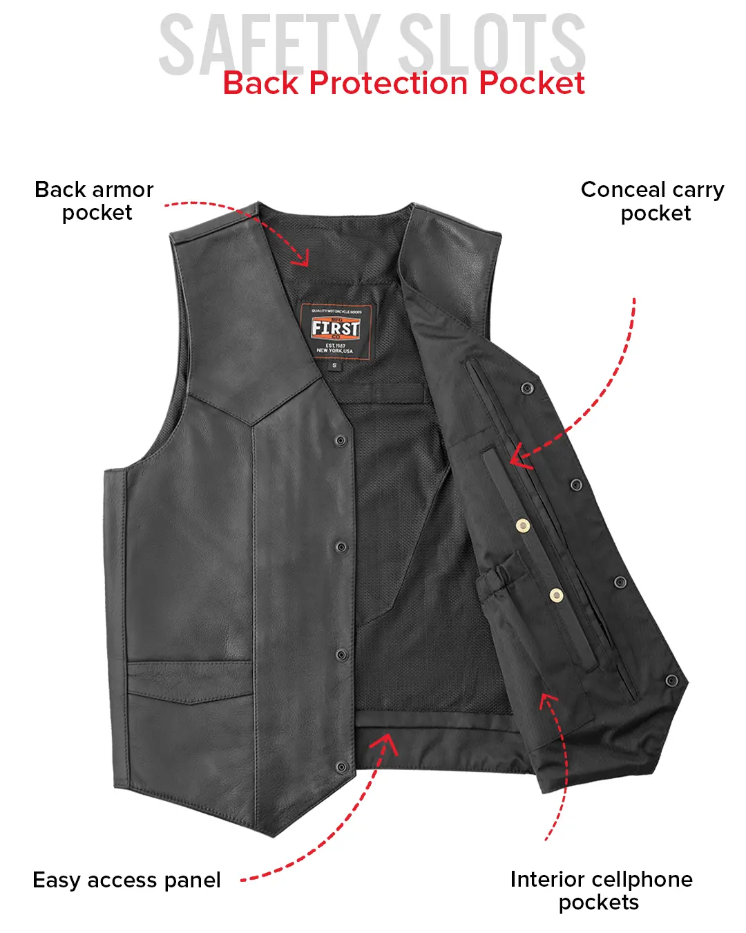 Texan Men's Motorcycle Western Style Leather Vest - Image 14