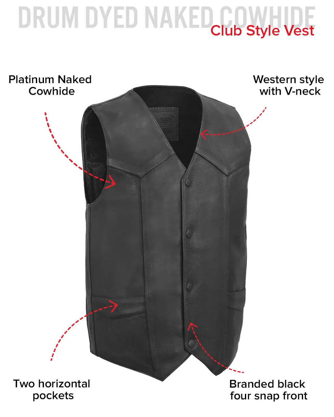 Tombstone Men's Motorcycle Western Style Leather Vest - Image 6