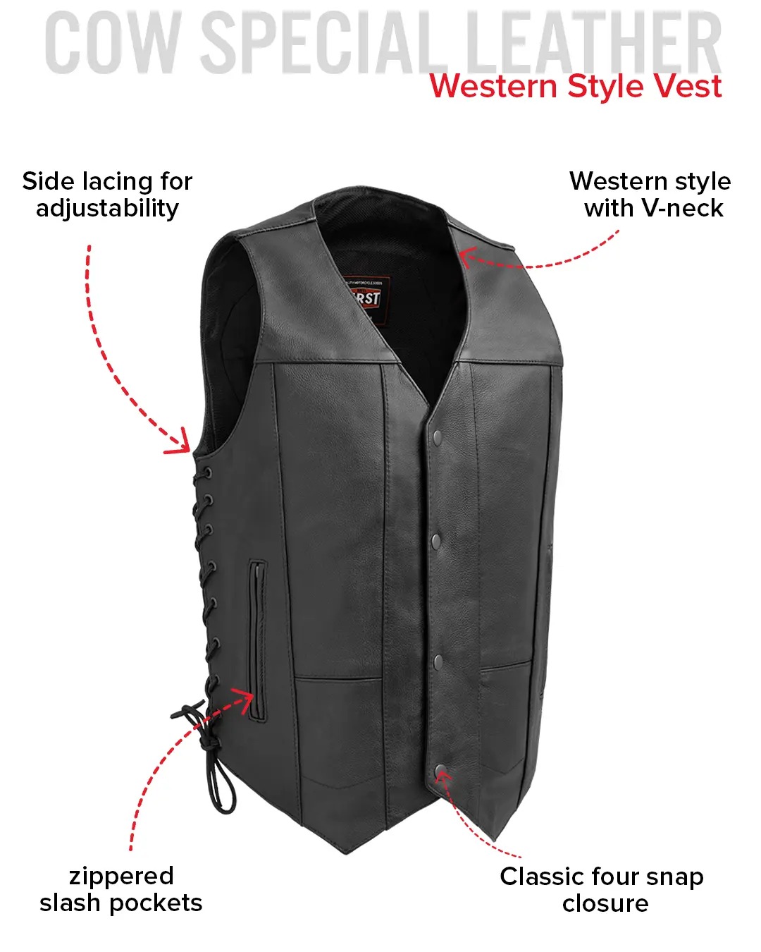 Top Biller Men's Motorcycle Western Style Leather Vest - Image 7
