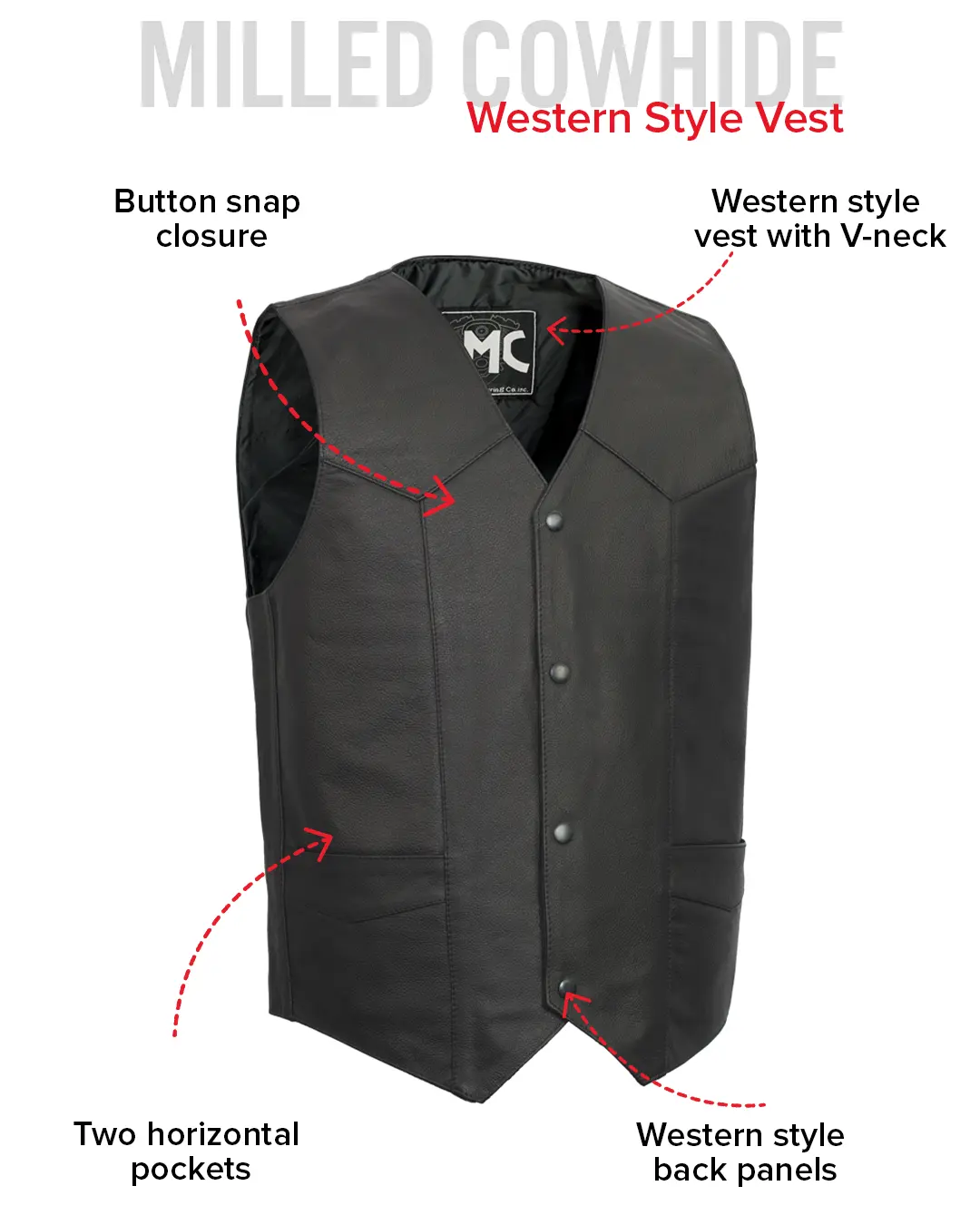 Top Shot Men's Motorcycle Western Style Leather Vest - Image 6
