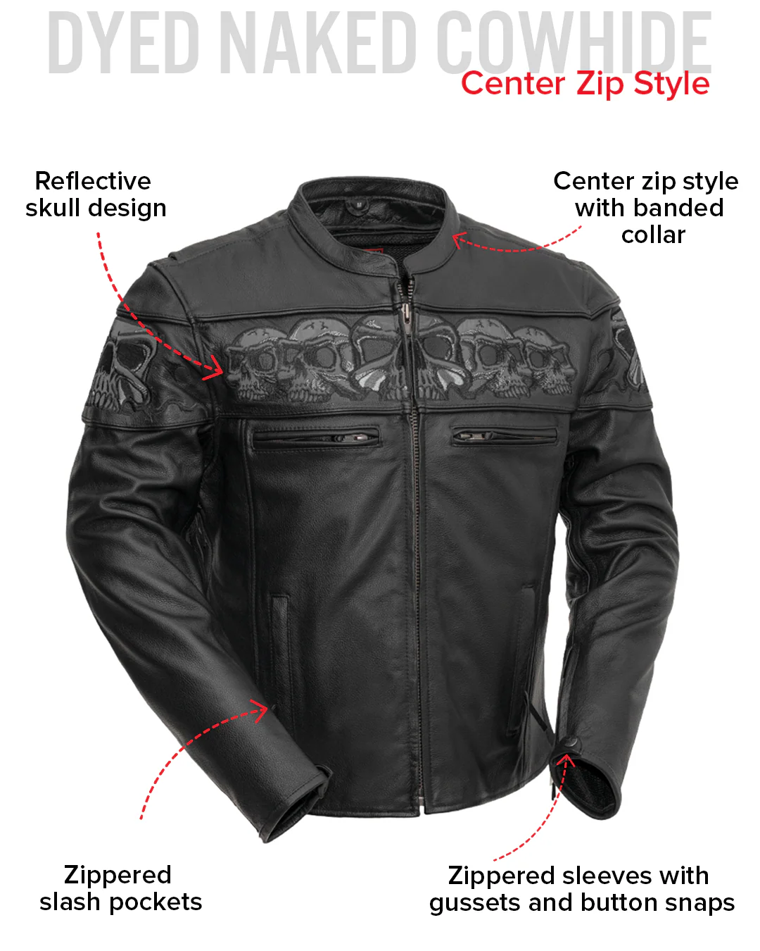 Savage Skulls Men's Motorcycle Leather Jacket - Image 3