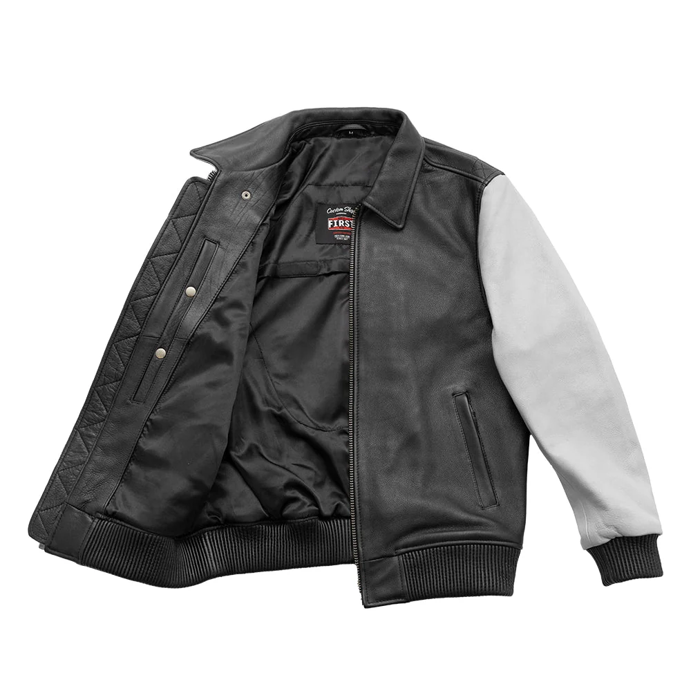 Moto Bomber Two Tone Men's Leather Jacket - Image 11