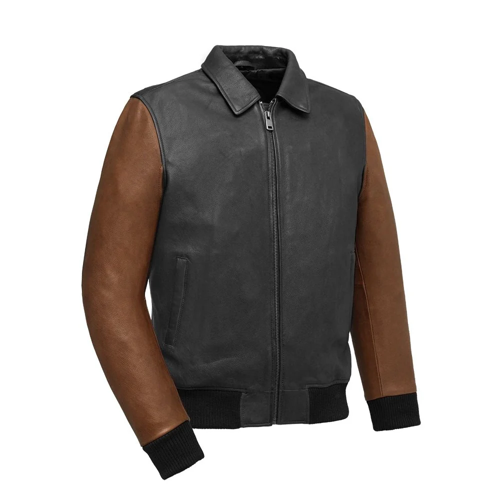 Moto Bomber Two Tone Men's Leather Jacket - Image 21