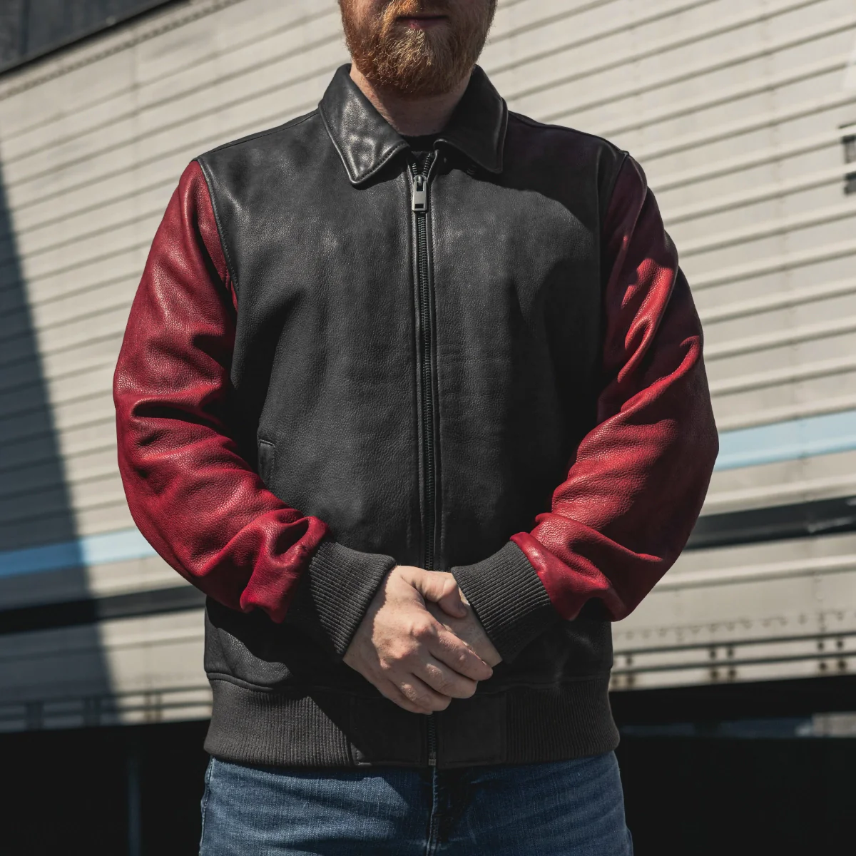 Moto Bomber Two Tone Men's Leather Jacket - Image 4