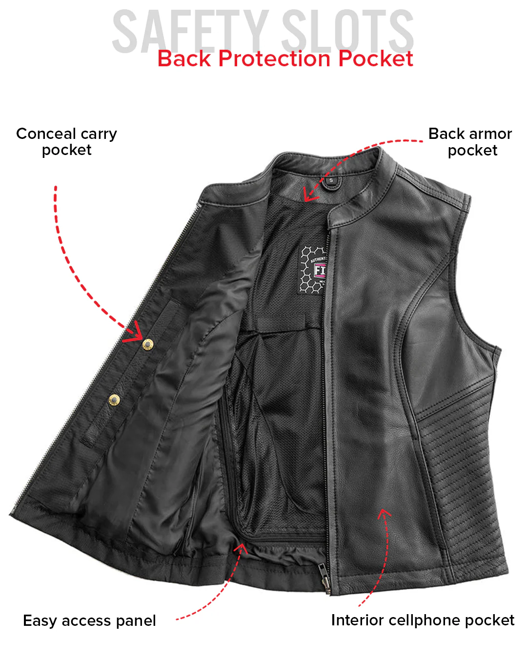 Nina Women's Motorcycle Leather Vest - Image 6