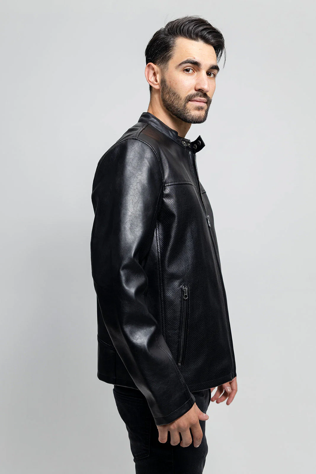 Oliver Men's Vegan Faux/Perforated Leather Jacket - Image 4