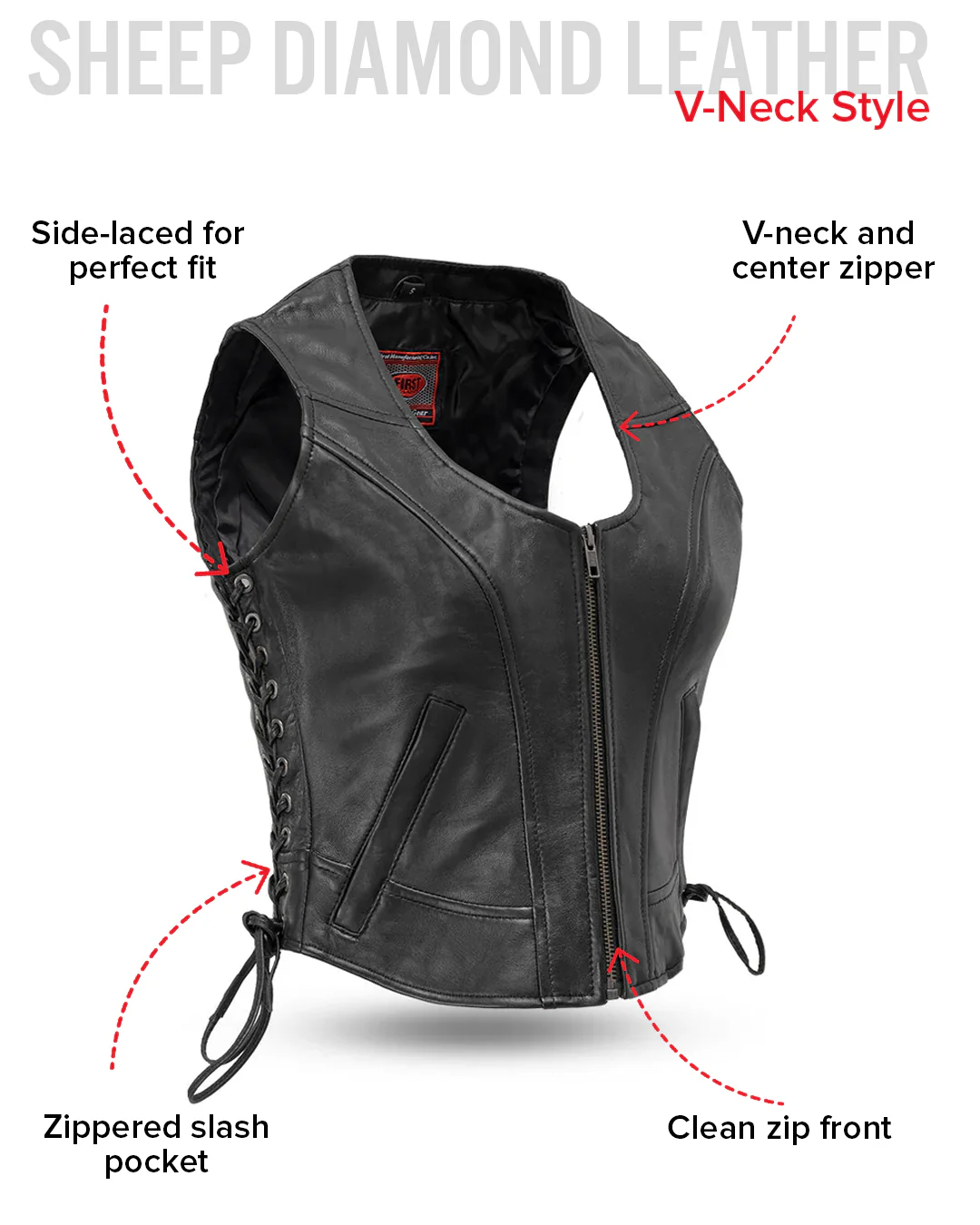 Raven Women's Motorcycle Leather Vest - Image 7