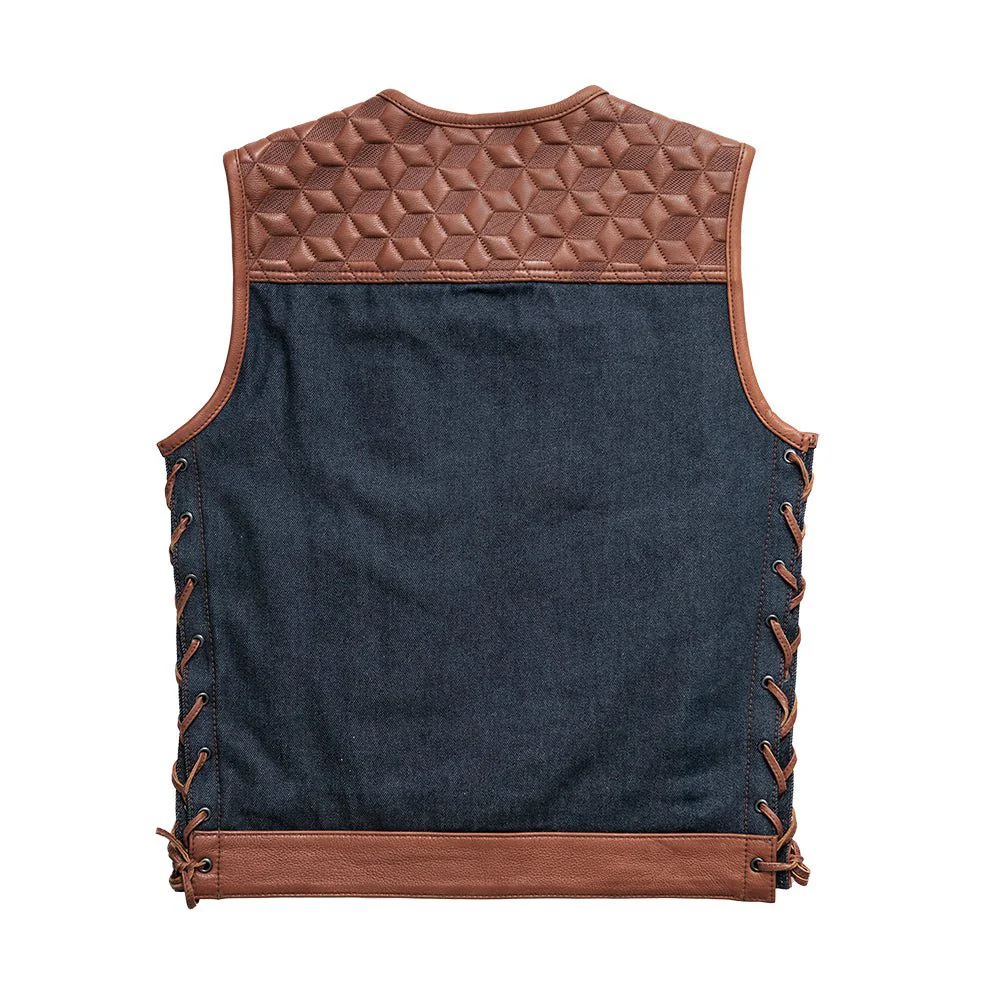 Red Label  - Men's Club Style Leather/Denim Motorcycle Vest - Limited Edition - Image 2