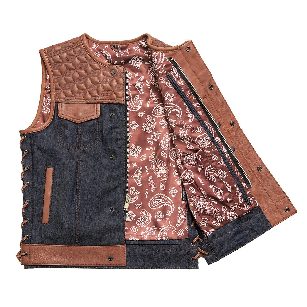 Red Label  - Men's Club Style Leather/Denim Motorcycle Vest - Limited Edition - Image 3