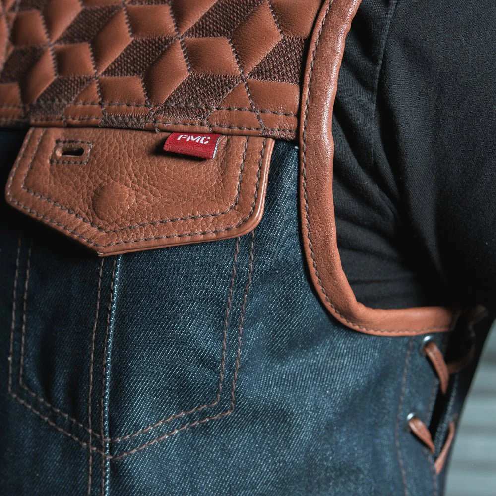 Red Label  - Men's Club Style Leather/Denim Motorcycle Vest - Limited Edition - Image 4